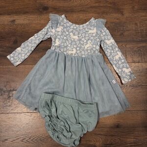 Little Sleepies Blue Floral Unicorn Dress with Bloomers